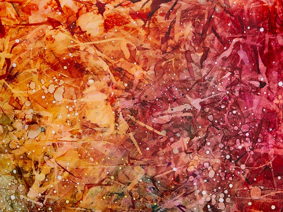 One of Jordan Miller’s abstract paintings featured in her Exploration of Contentment exhibit at Prairie Fusion Arts & Entertainment Centre in Portage la Prairie.